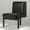 Paul evans unusual mixed metal patchwork and black leather lounge chair on welded steel base unmarked 33 x 26 x 26 12