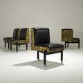Paul evans set of four rare bronze patchwork and black leather dining chairs on welded steel bases 1970 provenance available each signed paul evans 70 33 x 25 x 24