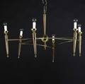 French sixarm chandelier in brass with tapered wood fixtures 24 x 44 dia