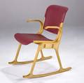 Leif blodee  keenerblodee rocking chair in laminated birch and upholstered in mauve vinyl branded mark blodee keener inc 32 12 x 21 14 x 27