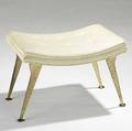 Italian footstool with white tufted leather seat and brassplated flaring legs 17 x 24 x 16 12