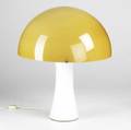 Venini murano glass lamp with yellow dome shade over white cased glass base original venini murano decal to base overall lamp 19 12 x 15 12 base 11 34 x 14