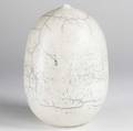 Studio pottery ovoid moonpot in crackled ivory glaze with rattle signed carl a p 1962 13 x 8 34