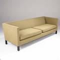 Edward wormley  dunbar long sofa with original fabric upholstery on ebonized wood legs signed dunbar on upholstery 26 12 x 84 12 x 30