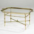 Baker solid brass and glass tray table its base in a bamboo pattern unmarked 18 12 x 37 34 x 24