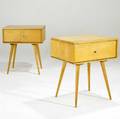 Paul mccobb for winchendon pair of single drawer solid birch side tables on benches with aluminum pulls 28 12 x 24 x 18 12