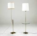 Laurel two floor lamps in brushed steel with linen shades taller 62 x 12 dia