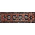 Oriental runner blue design on rust background 20th c 43 x 116