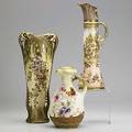 Riessner stellmacher  kessel three vases ca 19001920 each stamped amphora red r st k tallest 14