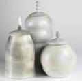Richard lang three white stoneware covered jars one dated 1986 all signed tallest 21