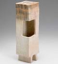 Modern footed slabbuilt stoneware sculpture marked with artists cipher 14 12 x 4 12 x 4 12