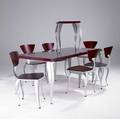 Todd davis dining suite consisting of table six side chairs and side table each with anilinedyed wood tops over cast aluminum legs table has protective glass top embossed marks table 29 34 x