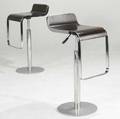 Italian modern pair of contemporary adjustable bar stools with wood seating and chromed steel 36 x 14 14 x 20