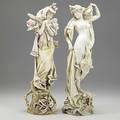 Riessner stellmacher  kessel two porcelain amphora maiden figures early 20th c red r st k taller 17