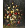 Jan van der loo belgian 19081978 oil on canvas of still life framed signed van der loo 65 and inscribed flowers die but painted as friendcship for ever live 32 x 25 12