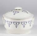 French art deco stoneware covered tureen with blue decoration unmarked 9 x 10 dia