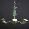 Arlus art deco chandelier in enameled metal with brass trim two missing sockets 19 x 28 dia