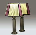 Paul hanson pair of table lamps with brass column bases and pleated silk shades by antonio da motta overall 37 12 x 20 12 x 13 12