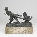Victor seifert german b 1870 bronze statue of goose chasing a faun on marble base 19th20th c signed prof vk seifert 12 12