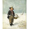 Rufus way smith american 18401900 oil on board of a boy in a winter landscape framed signed r way smith 1877 17 12 x 14 together with an american genre scene oil on canvas of a boy fis