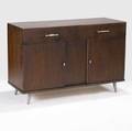 Modern cabinet with two drawers and two doors concealing interior shelves 32 x 48 x 17 34