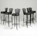 Modern six bar stools in enameled wrought iron with vinyl upholstery 38 12 x 14 dia