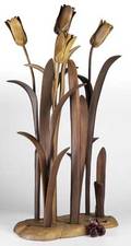 David pollockjeff  lindley briggs two pieces pollock carved wood rose in polychrome and briggs tulip carved wood sculpture rose 15 x 4 12 x 3
