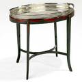 Oval silver plated tray on custom base gallery top 20th c 24 12 x 16 12 x 23 12
