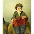 Donald barton american 19031990 oil on canvas boy with concertina signed 30 x 36