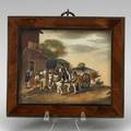 Miniature landscape on ivory horsedrawn hay wagons 19th20th c signed illegibly largest 4 x 4 34