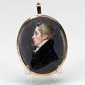 Miniature portrait on ivory mother of pearl backing under glass with blonde hair and seed pearl with enamel decoration 19th c low carat gold oval frame 2 14 x 3 14