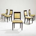 Biedermeier dining chairs set of five mahogany upholstered seats and backs 19th c 19 12 x 18 12 x 34 14