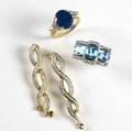 Contemporary gemset gold jewelry blue sapphire 6 cts and diamond 30 ct tw ring in 14k yg blue topaz and white sapphire ring 14k wg diamond twist earrings 10k wg and yg 195 gs ring sizes