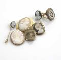 Cameo jewelry 19th20th c seven pieces include gold and lava cameo brooch goldmounted shell and conch cameo brooches gold and hardstone cameo ring and stick pin gold and tricolored jasperware ri
