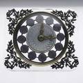 French crystal boudoir clock guilloche pastel enameled face silver and marcasite ornaments with red gems easelback needs restoration 3 x 3 12