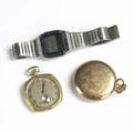 Two pocketwatches and a wristwatch waltham cushion shaped open face 14k yg stem wind stem set 17 jewels hamilton model 992 railroad grade series  1101609 gf case seiko alarm chronograph all s