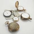 Five pocketwatches five pocketwatches ca 1900 14k hunt case by american watch co 14k open face by elgin the baltic gf hunt case elgin national open face gf swiss keywind open face all sold