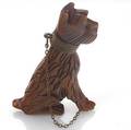Bakelite dog brooch butterscotch color with brass collar and chain with overdyed highlights 3