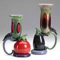 Robert levin pair of blown glass vegetable cups 1985 and 1986 signed and dated eggplant cup 10 14 x 6