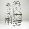 Two bakers racks wrought iron with brass trim 20th c 75 x 26 x 16