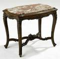 Louis xv style red marble top coffee table with walnut frame 20th c 21 12 x 26 x 17