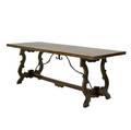 Italian walnut trestle table with stretcher base and wrought iron supports ca 1940 30 x 83 12 x 30
