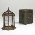 Decorative victorian birdcage together with brass repousse kindling wood box birdcage 28 x 18 x 18
