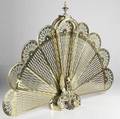 Neoclassical style fanshaped brass fireplace screen open 27 x 39 x 7