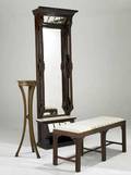 Victorian pier mirror together with a mahogany frame window bench and pedestal mirror 91 x 28 x 12