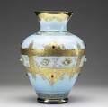 Gold overlay vase with jewels and floral encrusted decoration 20th c ht 14 14