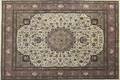 Oriental design rug white center medallion with rosecolored border and vine and leaf design 122 x 98