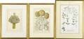 Botanical prints six hand colored engravings in gilded frames probably numbered book plates 19th c largest 9 x 13 sight