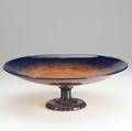 Schneider compote in orange and indigo glass some shallow scratches inscribed schneider france 4 34 x 14 dia