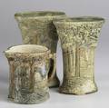Weller forest two trumpetshaped vases and a pitcher hairline to rim of pitcher all stamped weller pitcher 5 58 x 6 12